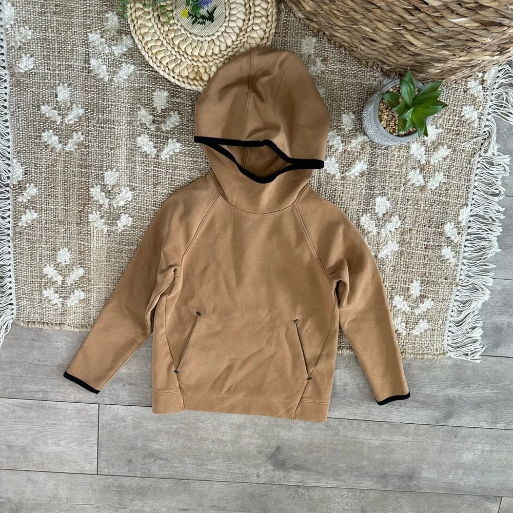 Old Navy Boy’s Active Dynamic Fleece Tan Hoodie Sweatshirt with Black Trim